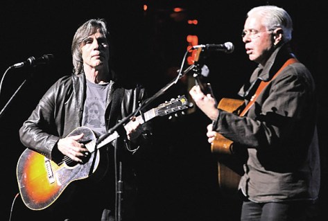 Jackson Browne and Bruce Cockburn perform at the "Bring Leonard Peltier Home 2012" Concert at The Beacon Theatre on December 14th, 2012 in New York City.